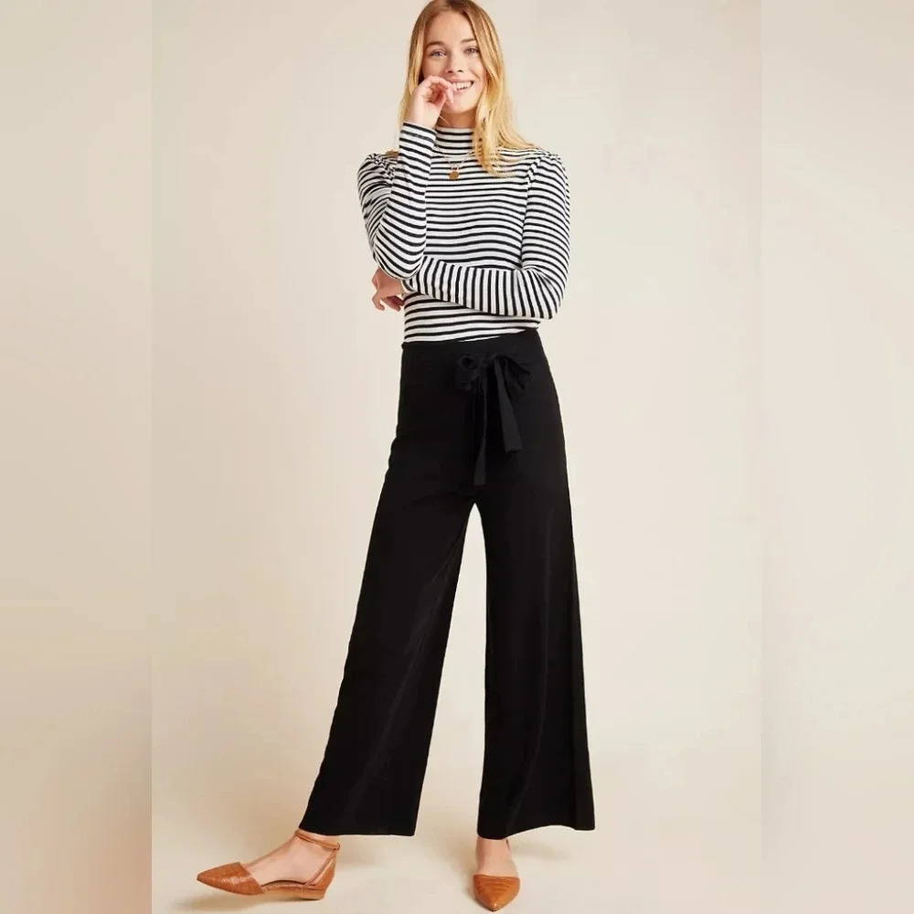 Moth by Anthropologie Tie Front Wide Leg Cropped Sweater Pants Size Small